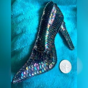 Beaded sequin high heel appliqué for crafts/sewing vintage no flaw